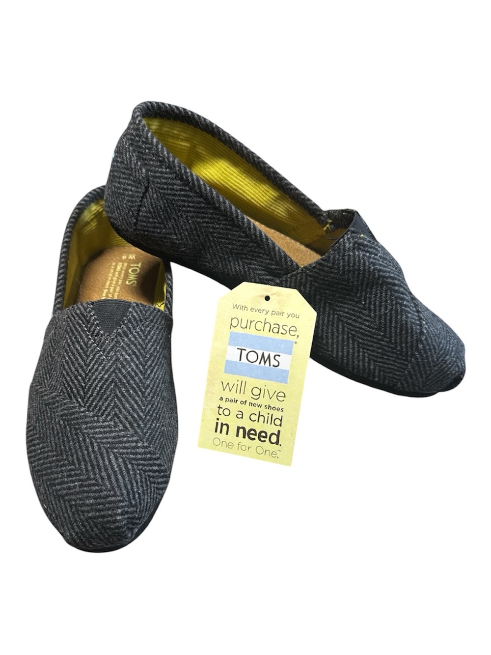 Toms Women’s Gray Herringbone Slip-On Flats with Yellow Lining